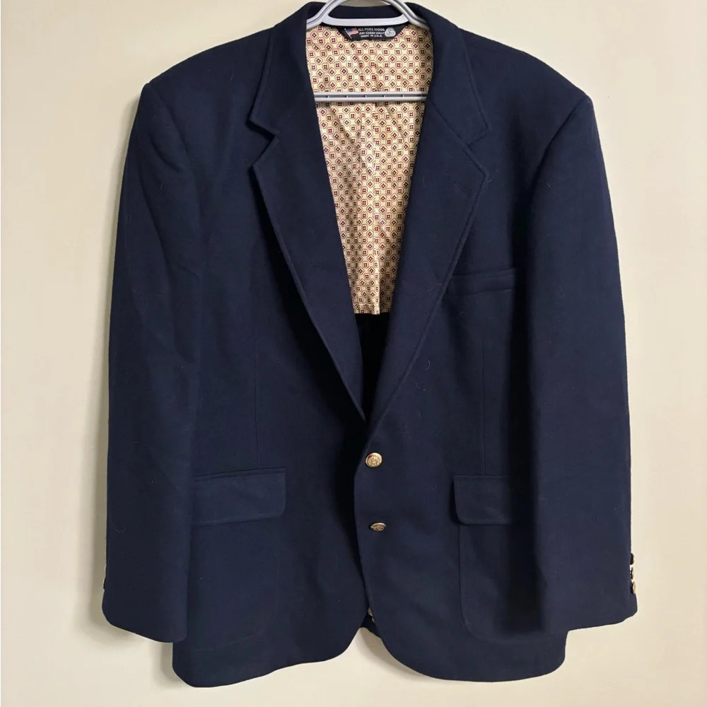 John Alexander Suit Jacket Size 48 R Navy Wool Blazer Gold Buttons USA Union